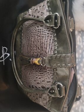 B.Makowsky Bag Olive Green Croc-Embossed Satchel Bag - Classic Women's Handbag